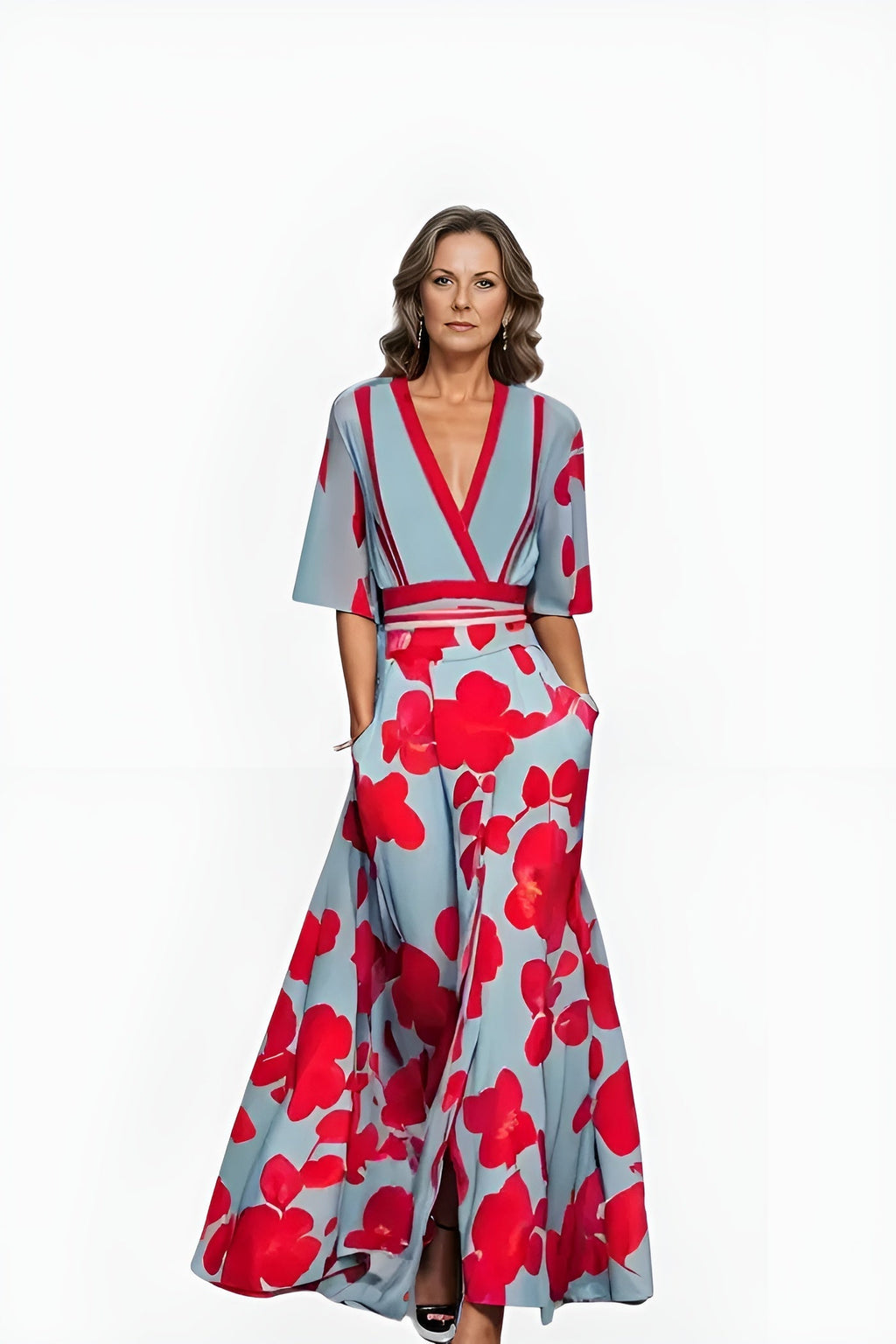 Women's V-Neck Floral Wrap Maxi Dress | Romantic Summer Style