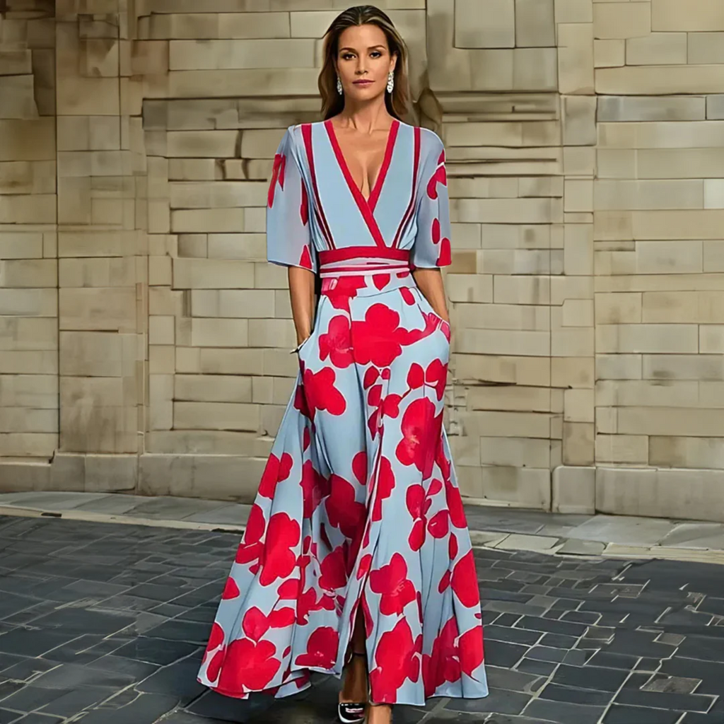 Women's V-Neck Floral Wrap Maxi Dress | Romantic Summer Style