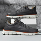 Men's Navy Leather Sneakers - Lace Up Fashion Shoes