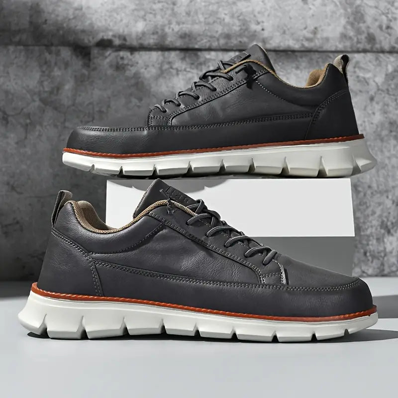 Men's Navy Leather Sneakers - Lace Up Fashion Shoes
