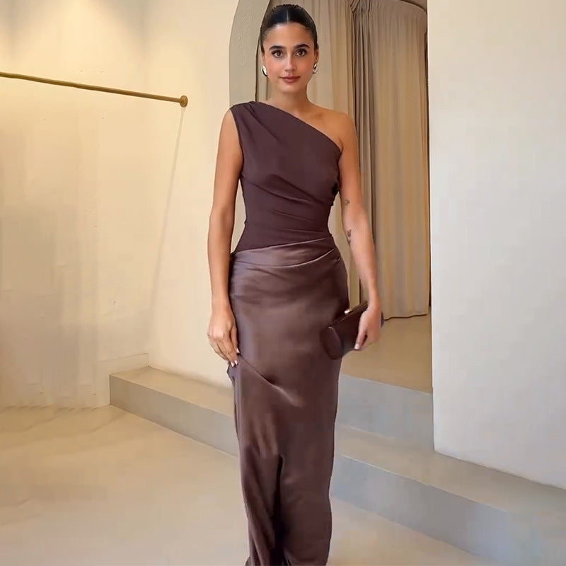 Women's Sleeveless One Shoulder Maxi Dress | Asymmetric Elegant Style