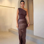 Women's Sleeveless One Shoulder Maxi Dress | Asymmetric Elegant Style
