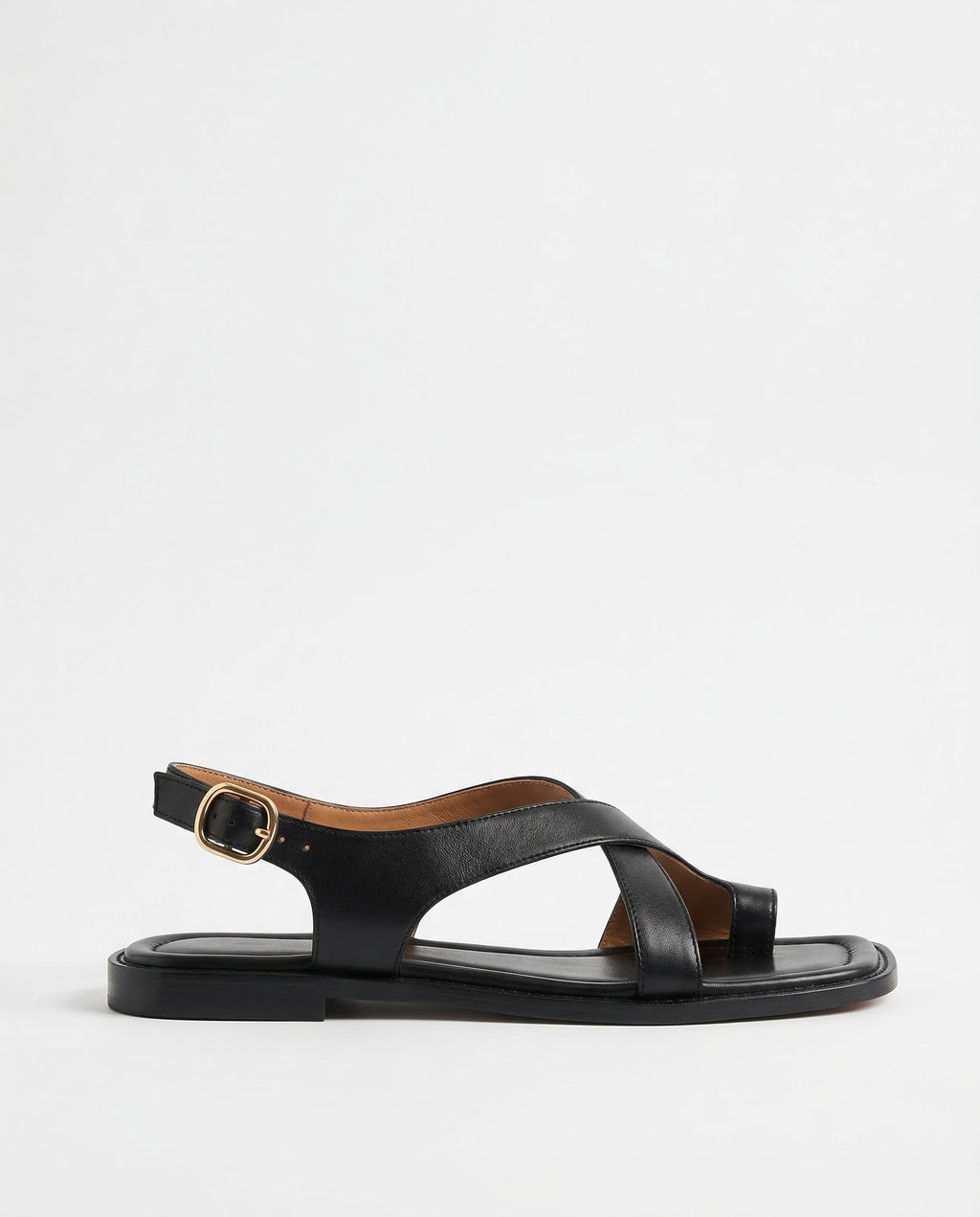 Women's Strappy Sandals - Buckled Leather Flat Slides