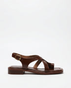 Women's Strappy Sandals - Buckled Leather Flat Slides