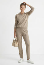 Women's Knit Set - Polo Top and Pants Matching Outfit