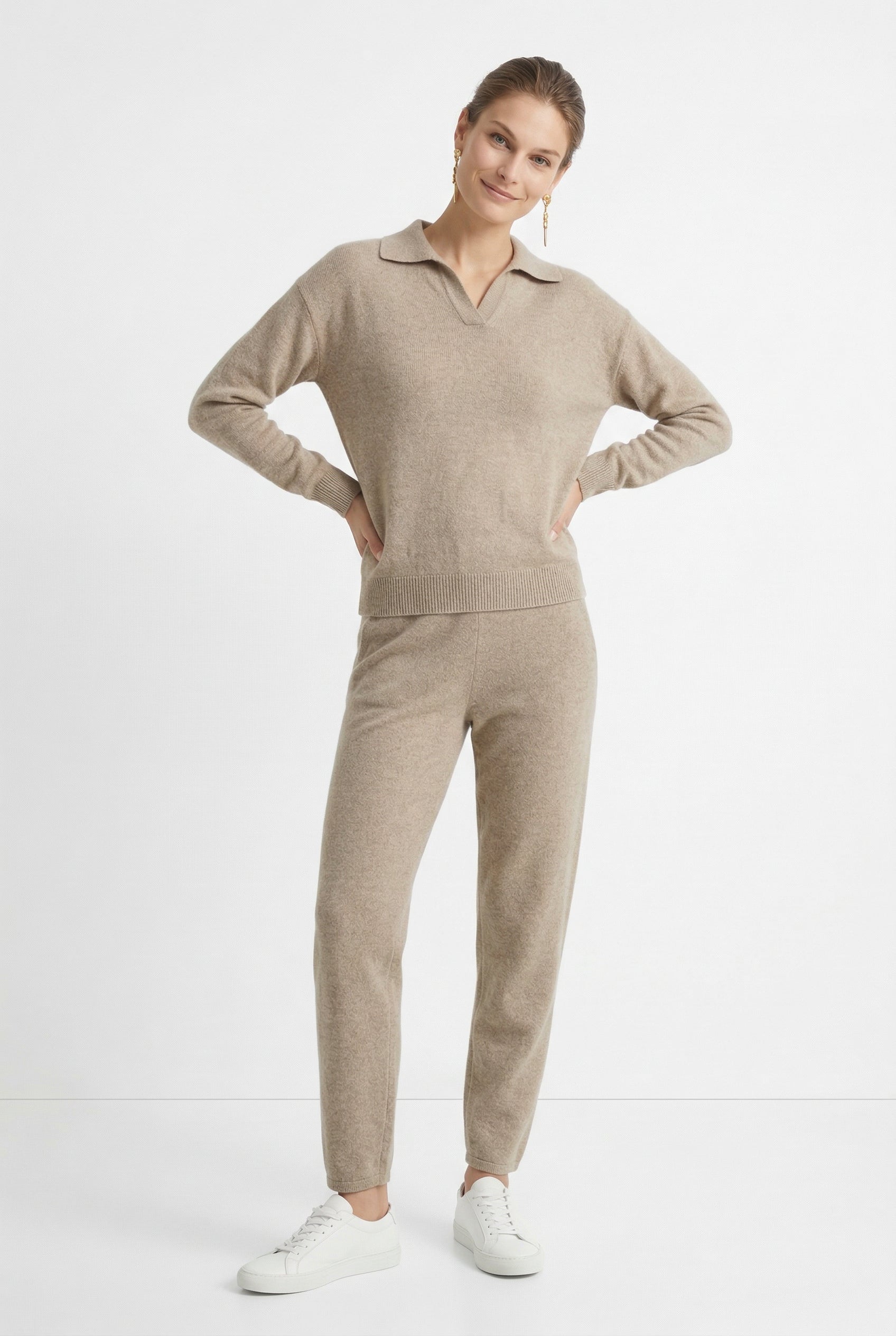 Women's Knit Set - Polo Top and Pants Matching Outfit