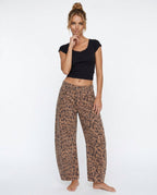 Women's Leopard Print Wide Leg Jeans - High Rise Denim