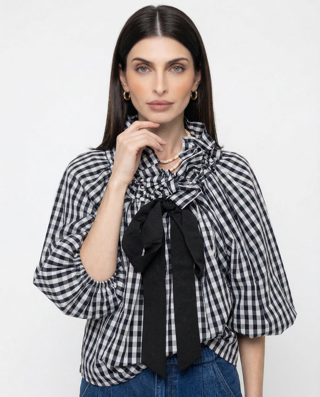 Women's Puff Sleeve Blouse - Cotton Collared Shirt