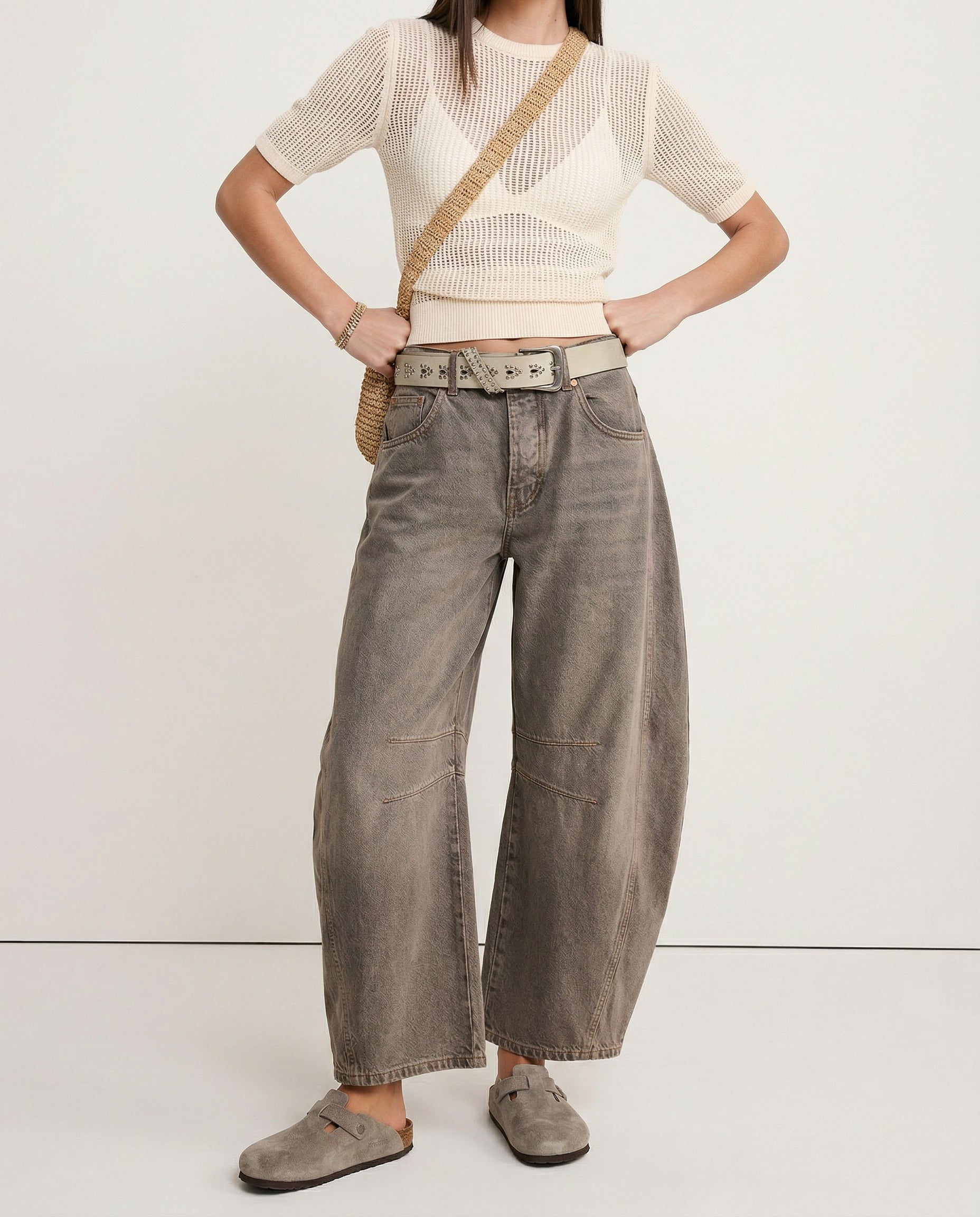Women's Leopard Print Wide Leg Jeans - High Rise Denim