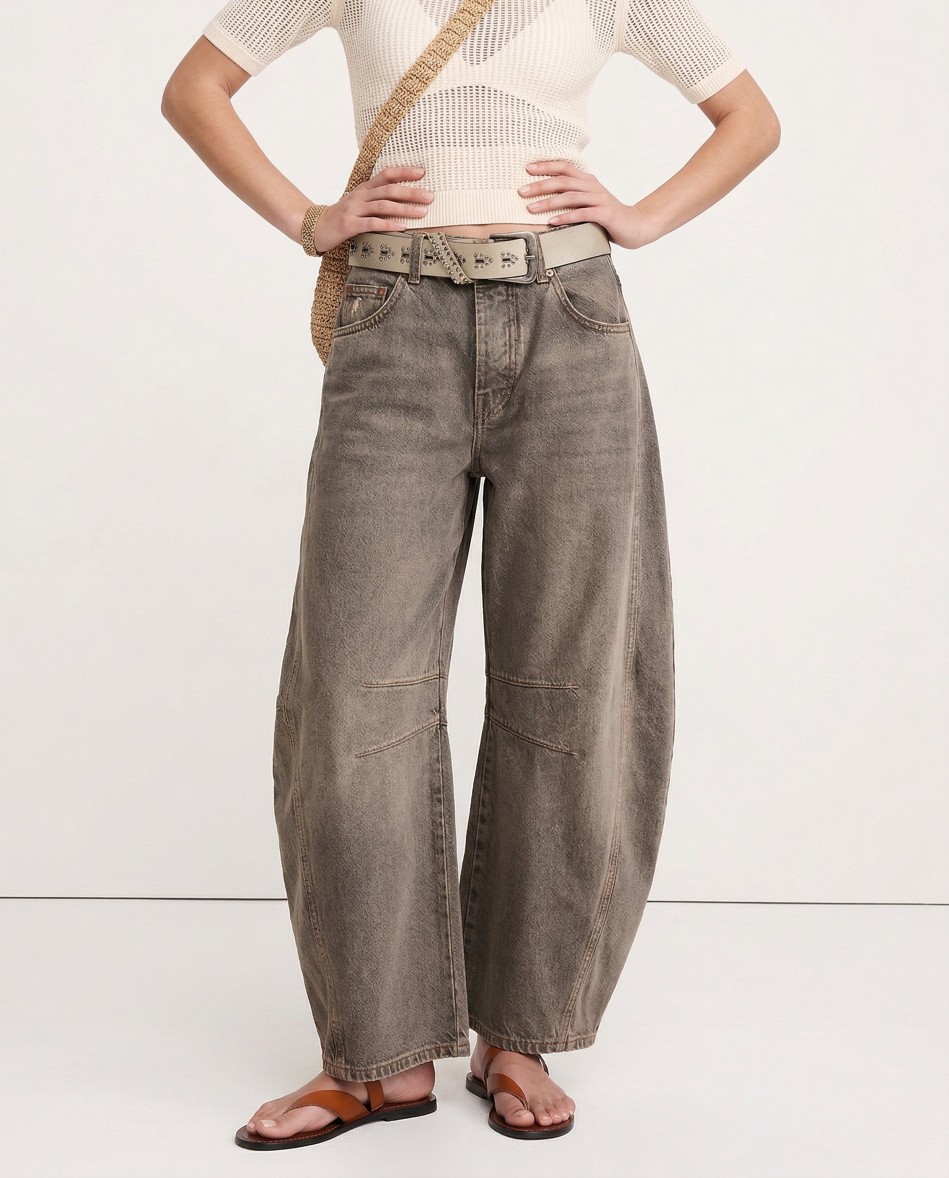Women's Leopard Print Wide Leg Jeans - High Rise Denim