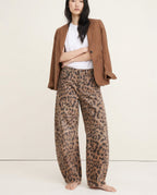 Women's Leopard Print Wide Leg Jeans - High Rise Denim