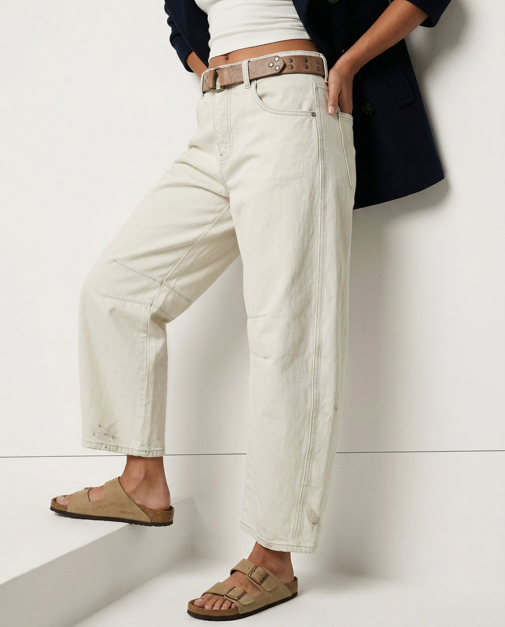 Women's Leopard Print Wide Leg Jeans - High Rise Denim