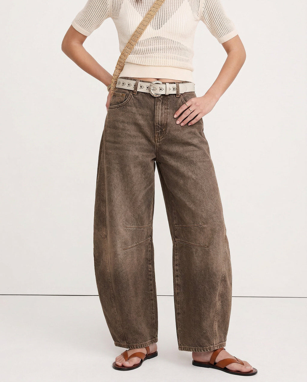Women's Leopard Print Wide Leg Jeans - High Rise Denim