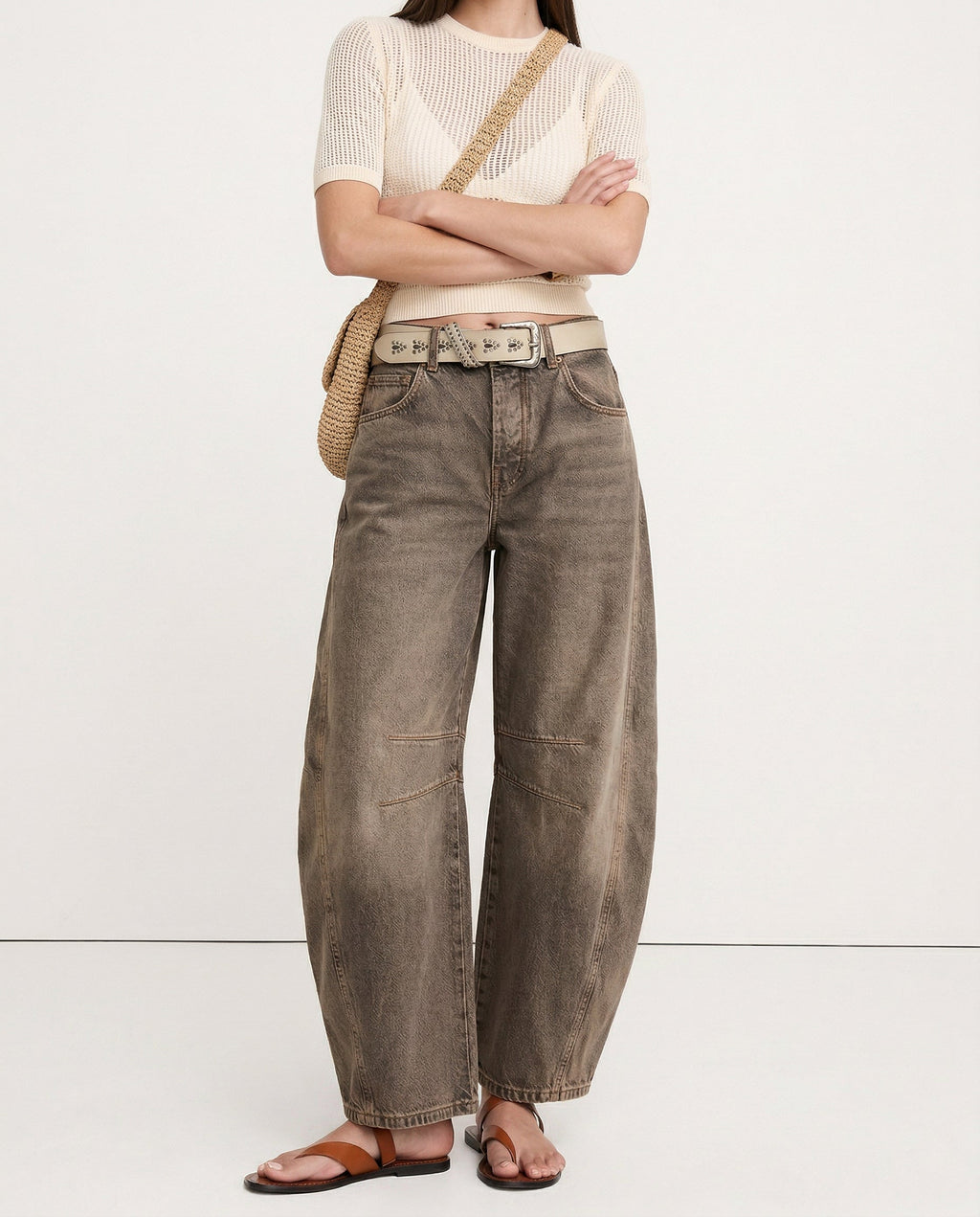 Women's Leopard Print Wide Leg Jeans - High Rise Denim