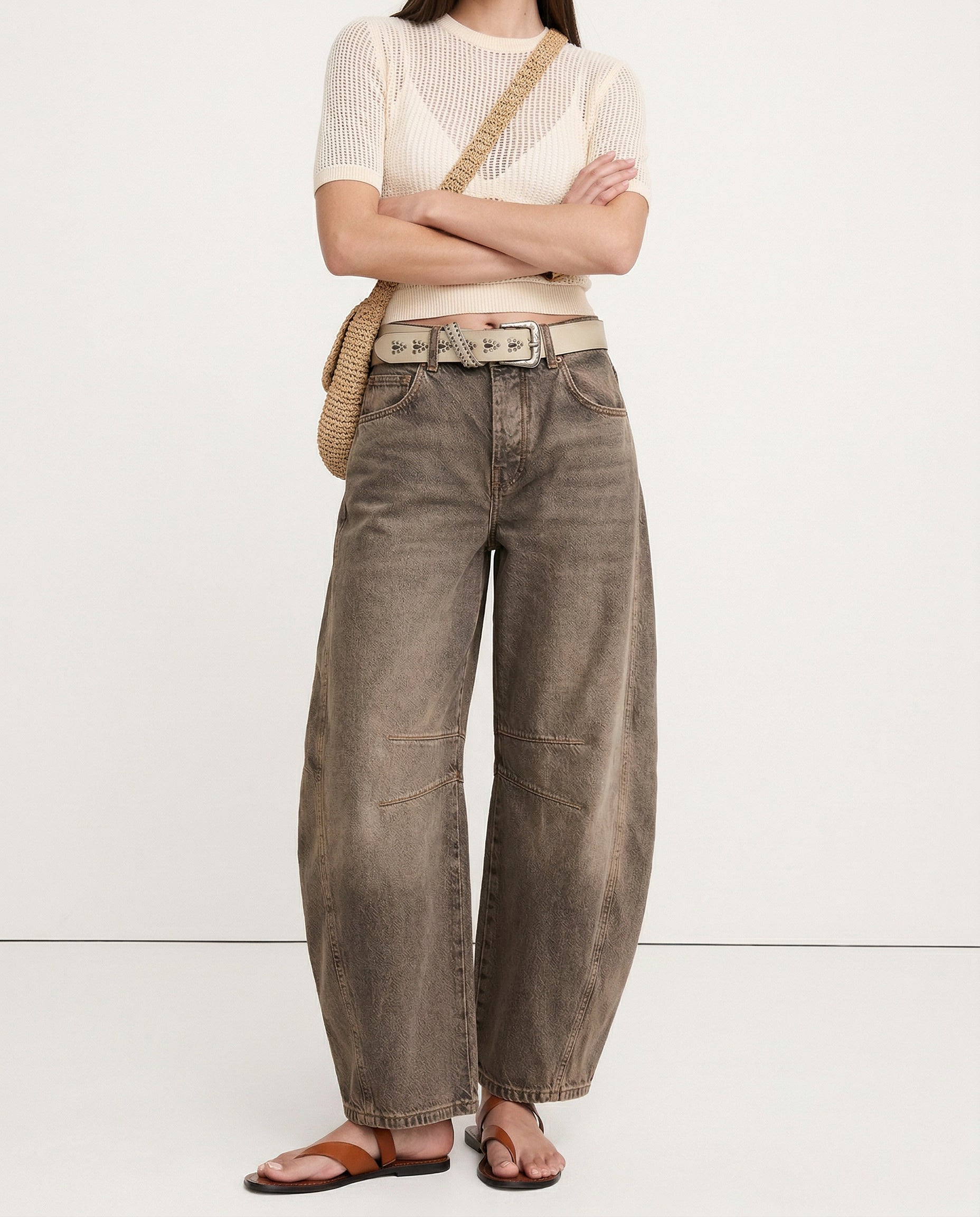 Women's Leopard Print Wide Leg Jeans - High Rise Denim