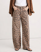 Women's Leopard Print Wide Leg Jeans - High Rise Denim
