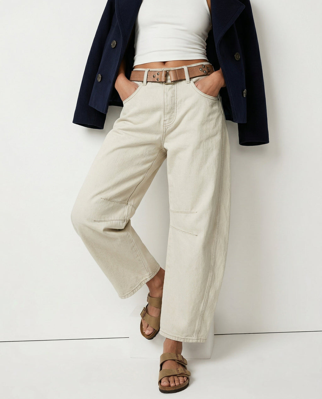 Women's Leopard Print Wide Leg Jeans - High Rise Denim