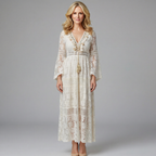 Soleil Women's Bohemian Lace Maxi Dress - Bell Sleeves