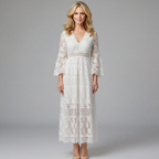Soleil Women's Bohemian Lace Maxi Dress - Bell Sleeves