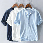 Men's Linen Henley Shirt - Short Sleeve Summer Top