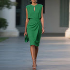 Xena | Women's Green Keyhole Neck Ruched Summer Dress