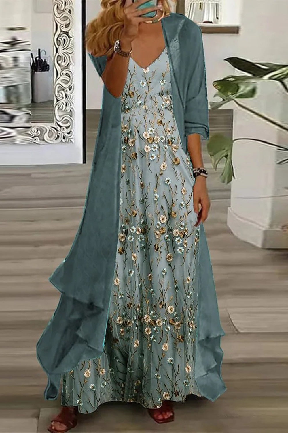 Willow | Women's Floral Maxi Dress Set with Duster Cardigan