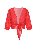 Women's Tie Front Sheer Blouse | Open Front 3/4 Sleeve Top