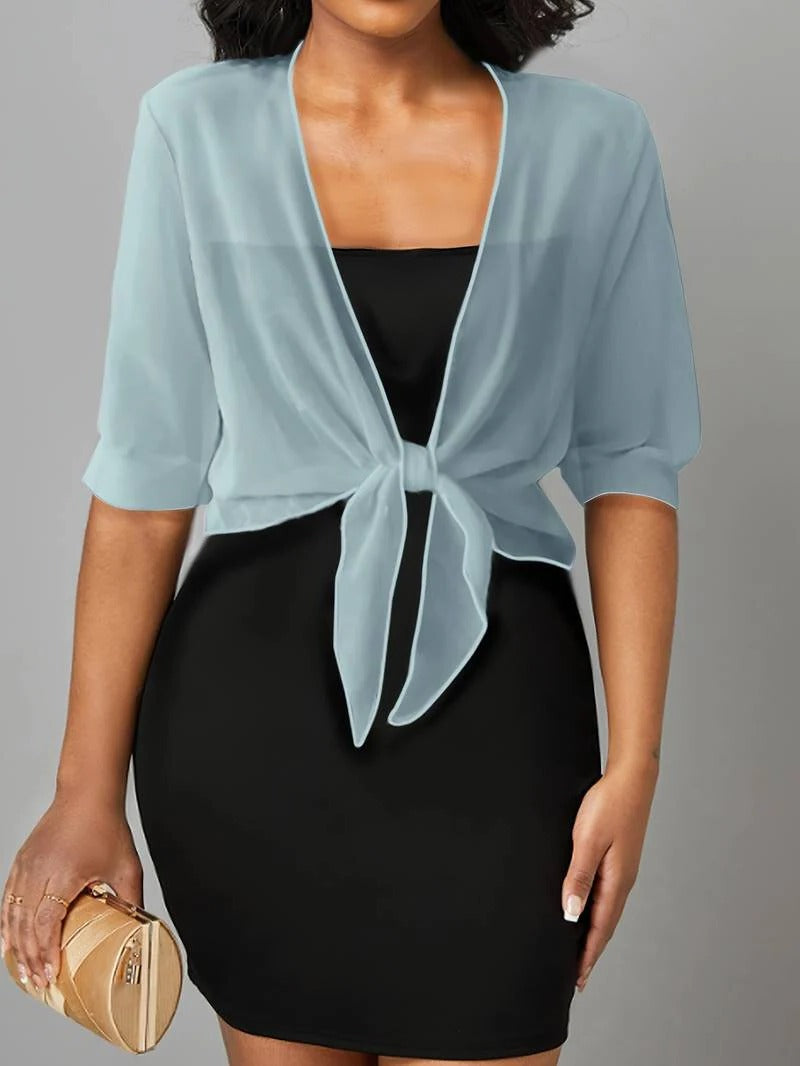 Women's Tie Front Sheer Blouse | Open Front 3/4 Sleeve Top