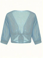 Women's Tie Front Sheer Blouse | Open Front 3/4 Sleeve Top