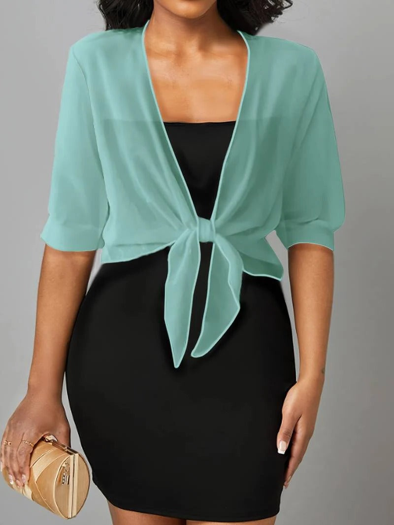 Women's Tie Front Sheer Blouse | Open Front 3/4 Sleeve Top