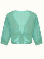 Women's Tie Front Sheer Blouse | Open Front 3/4 Sleeve Top