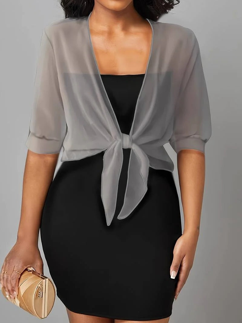 Women's Tie Front Sheer Blouse | Open Front 3/4 Sleeve Top