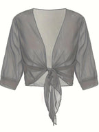 Women's Tie Front Sheer Blouse | Open Front 3/4 Sleeve Top