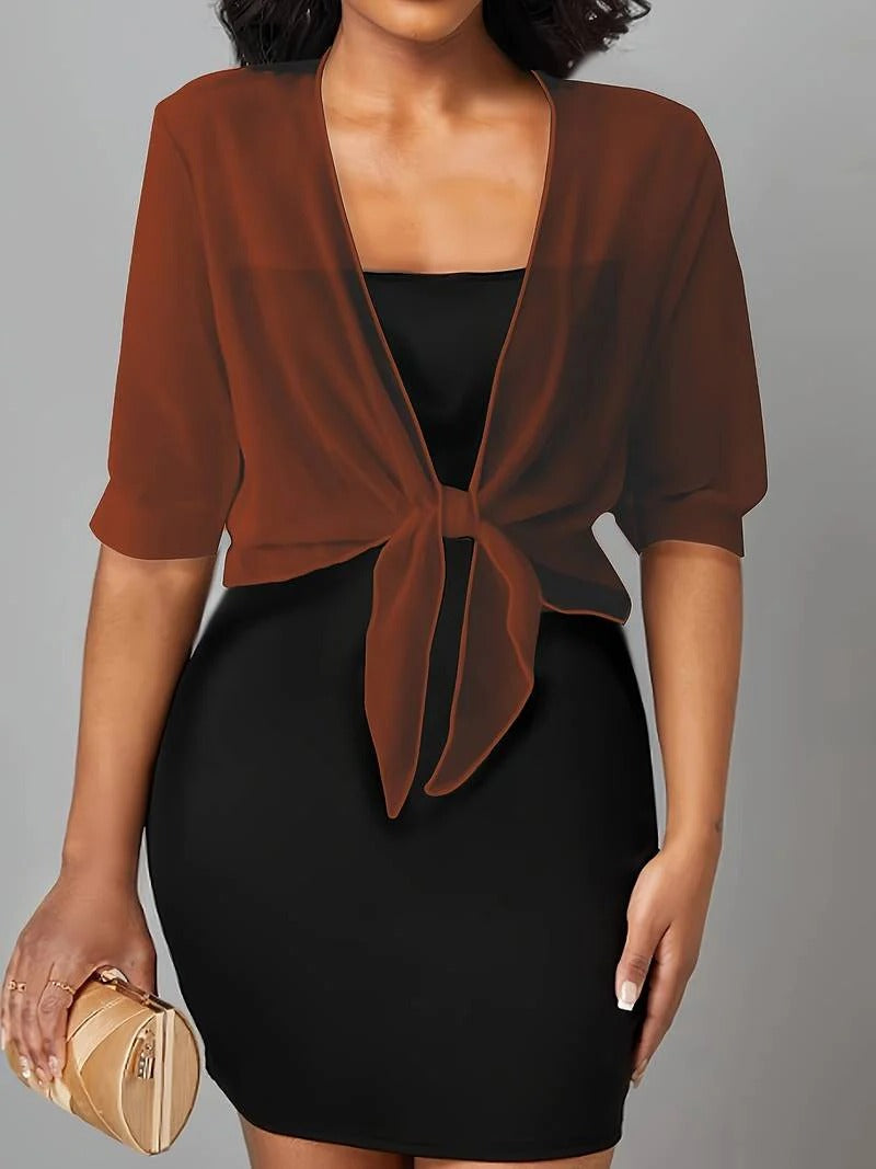 Women's Tie Front Sheer Blouse | Open Front 3/4 Sleeve Top