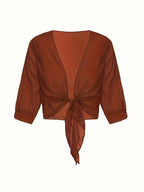 Women's Tie Front Sheer Blouse | Open Front 3/4 Sleeve Top