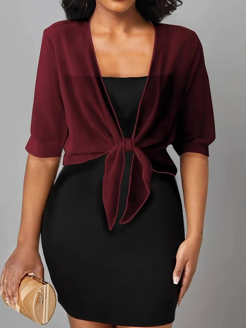 Women's Tie Front Sheer Blouse | Open Front 3/4 Sleeve Top