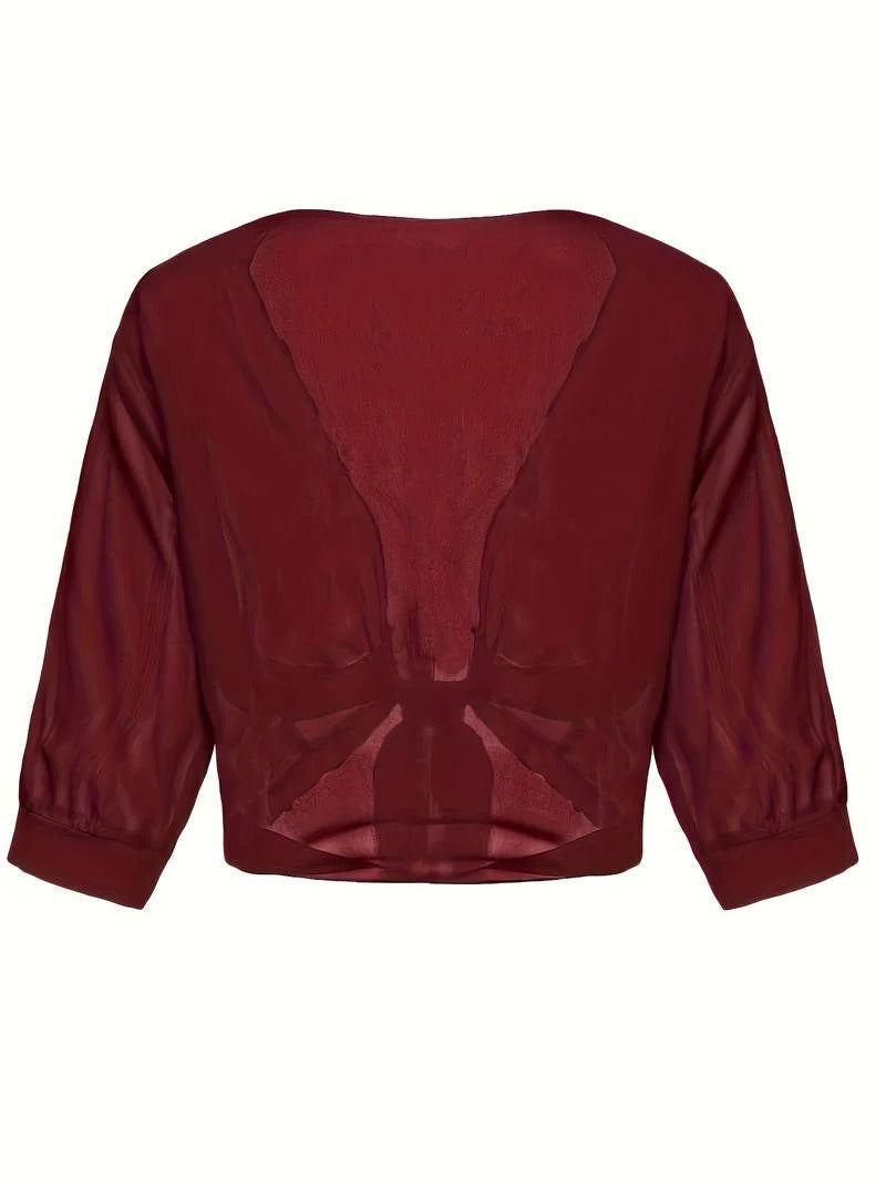 Women's Tie Front Sheer Blouse | Open Front 3/4 Sleeve Top