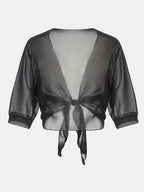 Women's Tie Front Sheer Blouse | Open Front 3/4 Sleeve Top