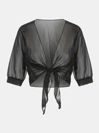 Women's Tie Front Sheer Blouse | Open Front 3/4 Sleeve Top