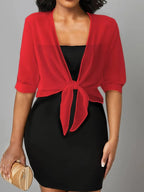 Women's Tie Front Sheer Blouse | Open Front 3/4 Sleeve Top