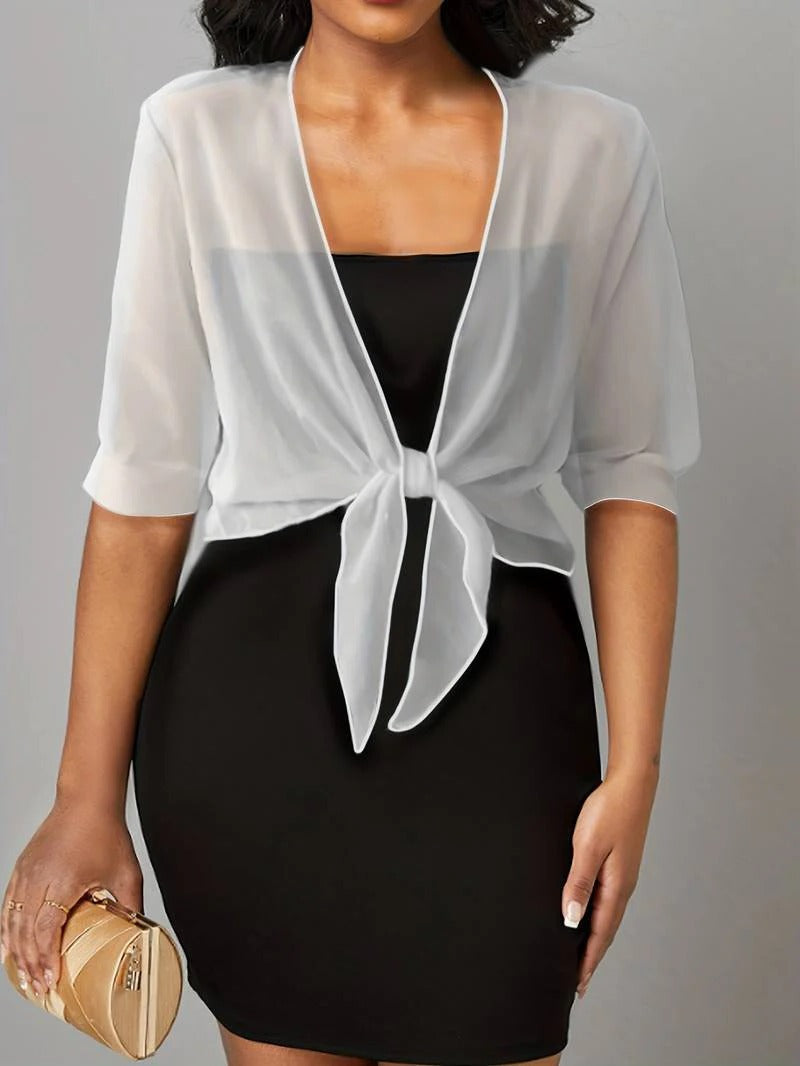 Women's Tie Front Sheer Blouse | Open Front 3/4 Sleeve Top