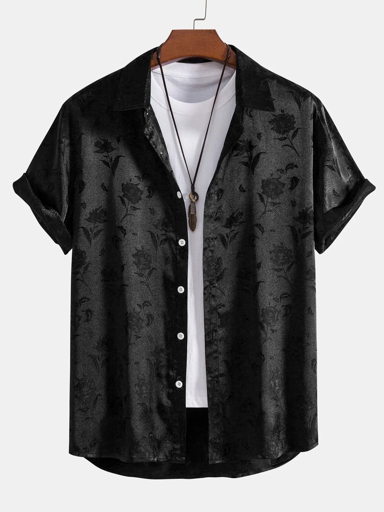 Men's Dark Floral Shirt - Black Rose Print Button Up