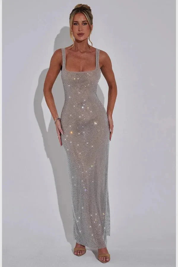 Women's Sequin Maxi Dress | Sleeveless Open Back Evening Wear