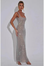 Women's Sequin Maxi Dress | Sleeveless Open Back Evening Wear