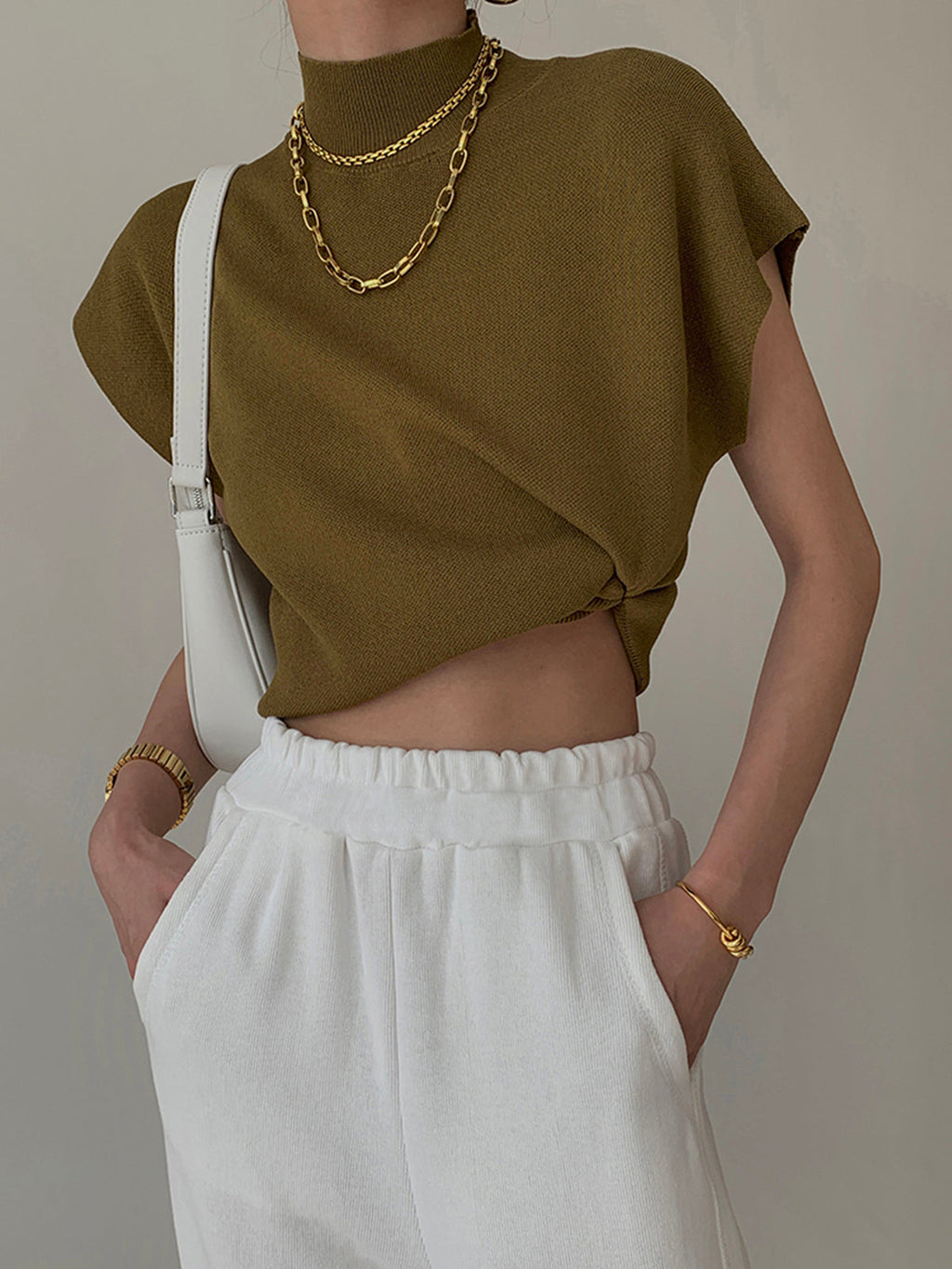 Women's Mock Neck Sleeveless Padded Shoulder Vest Top