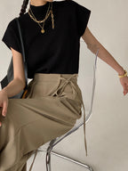Women's Mock Neck Sleeveless Padded Shoulder Vest Top