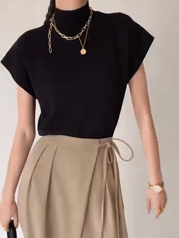 Women's Mock Neck Sleeveless Padded Shoulder Vest Top