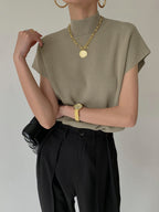 Women's Mock Neck Sleeveless Padded Shoulder Vest Top