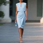 Xena | Women's Green Keyhole Neck Ruched Summer Dress