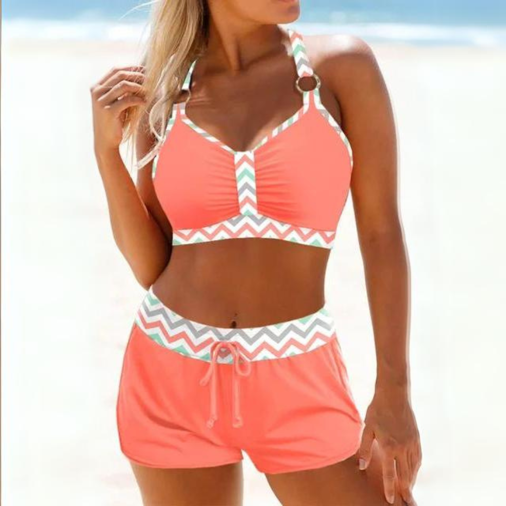 Adela | Women's Striped Bikini Set with Shorts